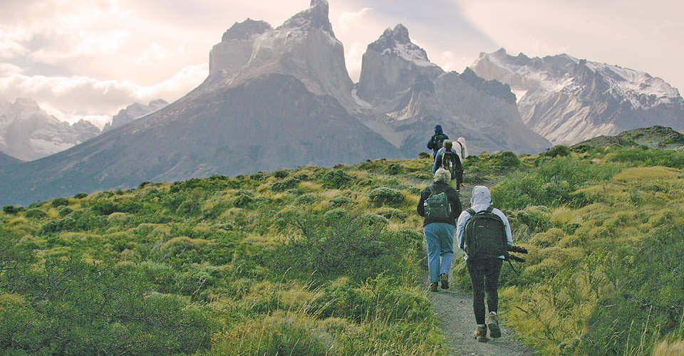 hikers walking along path