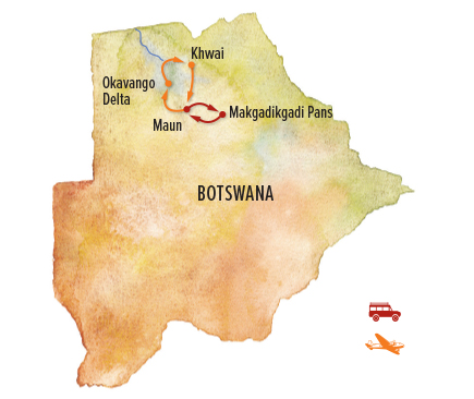 Botswana itinerary map